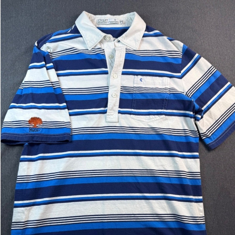 Criquet Men's Striped Polo Shirt Oak Tree Logo Golf Casual Medium